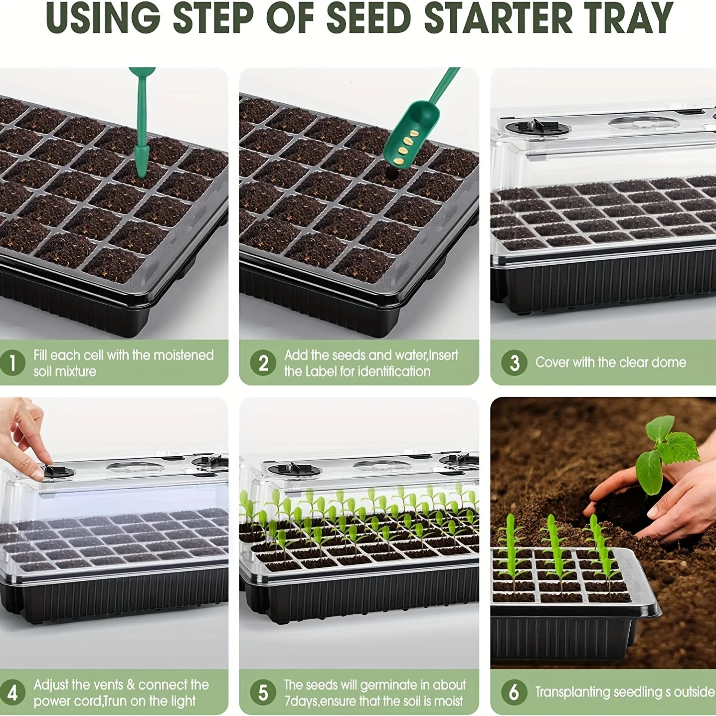 2-Pack Seed Germination Trays 80-Cell Kit W/ LED Grow Lights Timer Ideal for Home Gardening & Greenhouses seed starter tray seedling tray