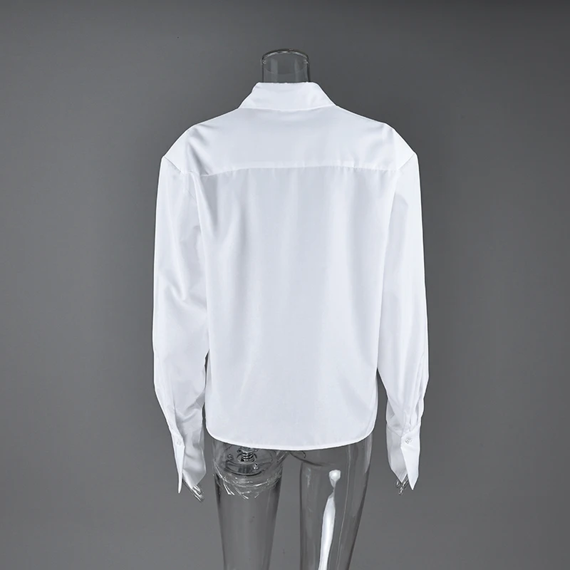 Linad Autumn Elegant White Puff Sleeve Shirt Office Lady