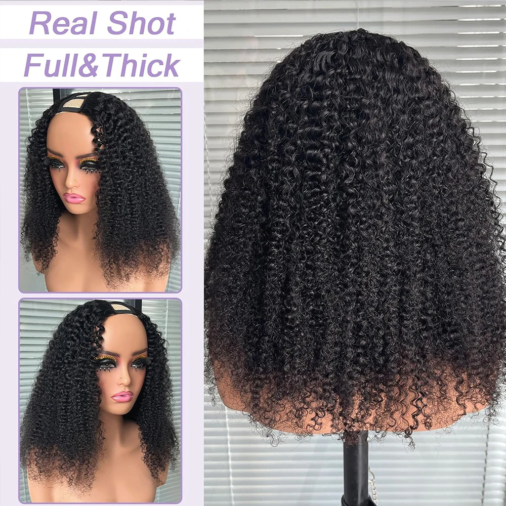 Kinky Curly V Part Wigs Human Hair Glueless Wigs No Leave Out V Part Wig Afro Kinky Bulk Human Hair Afro Curly Black For Women
