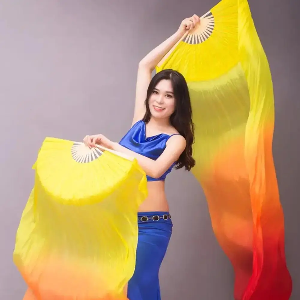 Silk Fans 1PC 150cm Length Floating Head Double Side Satin Fan Dancer Practice Long Imitation Props