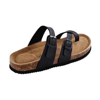 SUFU Summer Cork Sandals Women's Leather Clogs Slippers Black Classic Buckle Cork Slides Slippers Casual Slippers 2