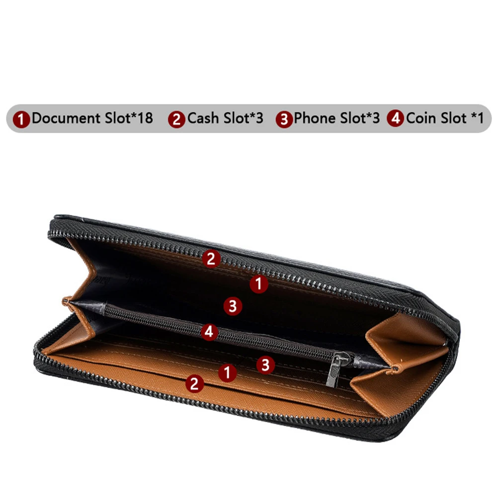 1Pcs Rfid Anti-Degaussing Long Wallet Large Capacity Wrist Strap Wallet Large Capacity Multi-Card Slot Travel Business Multi-Functional Storage Bag