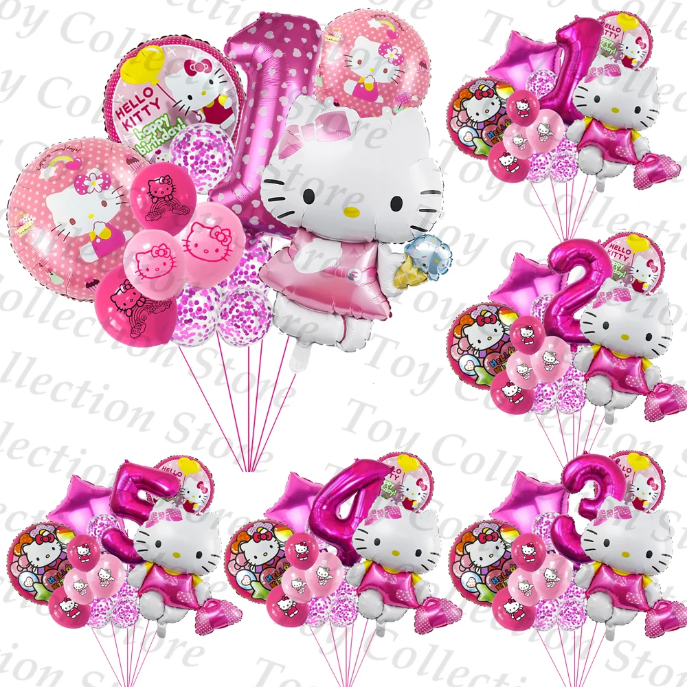 Cartoon Hello Kitty Ballon Set Regalo Di Compleanno Decorazione Per Feste Foil Latex Globos Girl Baby Shower Accessori Per Feste Fai Da Te Forniture
