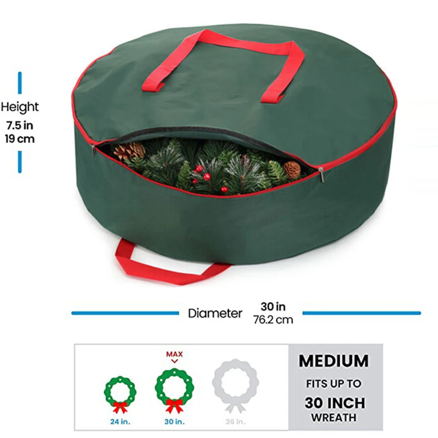 Foldable Xmas Decoration Wreath Storage Bag Christmas Tree Oxford Cloth Bag For Storing Christmas Utenciles Garland Home Storage