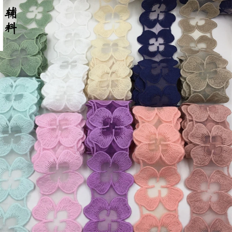 

20yards 5cm Width Flower Lace Ribbon Bilateral Handicrafts Embroidered Net Lace Trim Fabric Ribbon DIY Sewing Hair Accessories