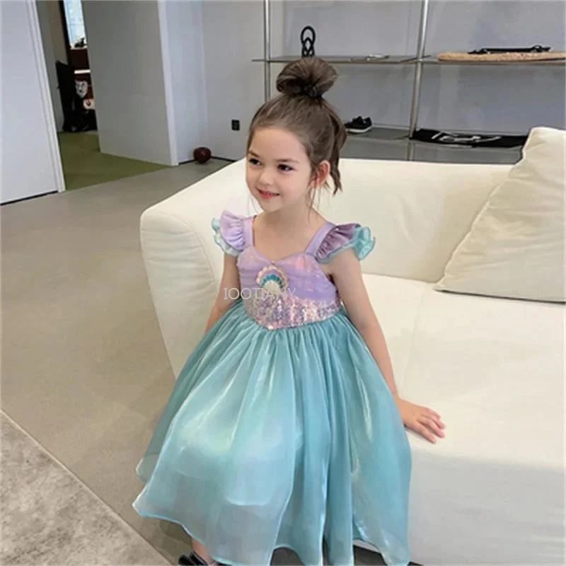 

2024 Summer Mermaid Vest Cosplay Clothes Little Mermaid Dress Children Carnival Birthday Party Fancy Performance Clothing