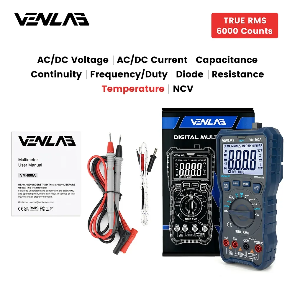 AliExpress Collection TRMS  Au-to  Ƽ, ڵ   Ȯ  Ƽ, 1000V 20A AC DC Ohm Hz NCV ̺  跮