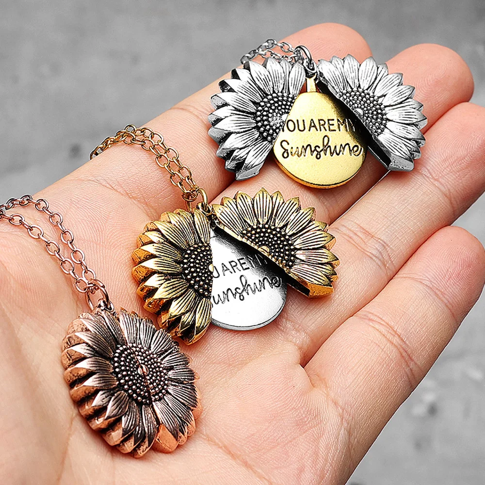 Collana con medaglione con foto di girasole personalizzata, collana di fiori You Are My Sunshine con foto personalizzata, collana con ciondolo girasole