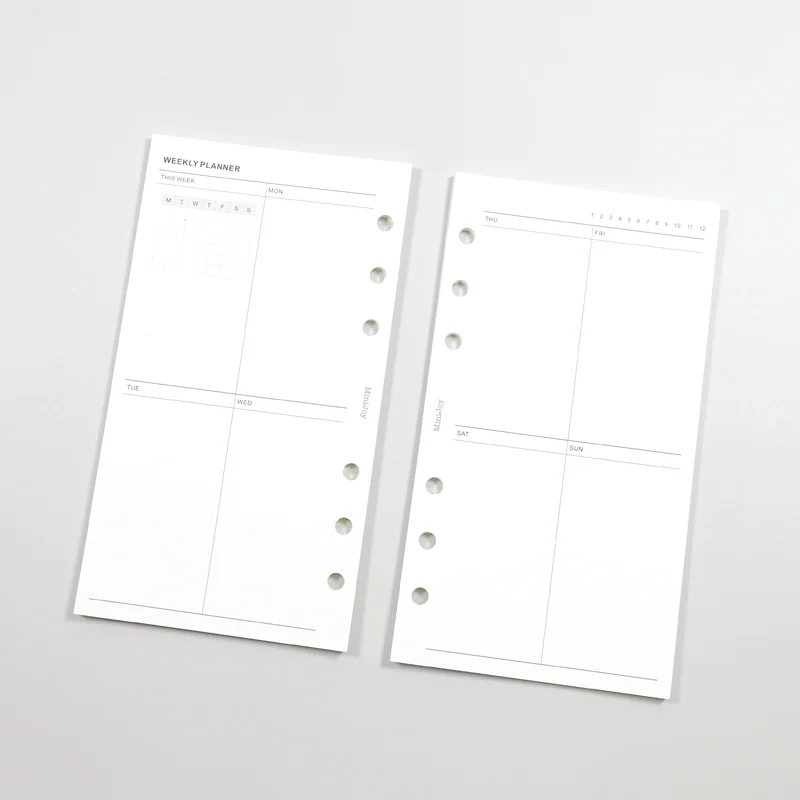 Minimalist Grid Weekly Planner Refill - Loose Leaf Notebook Journal Stationery Supplies