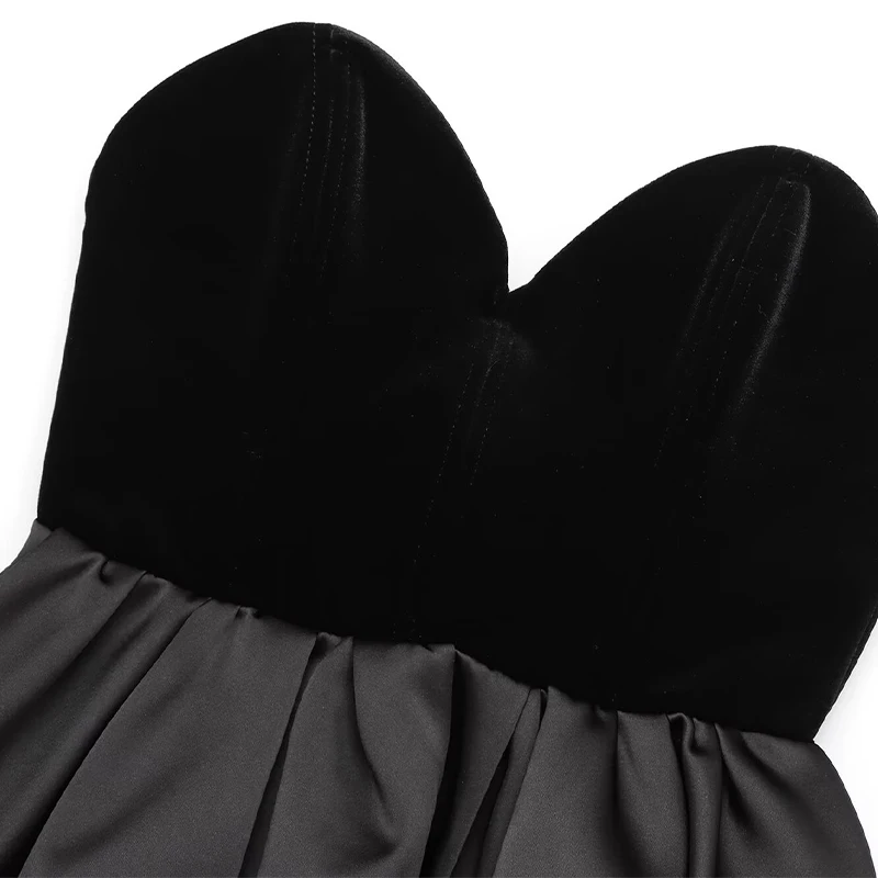 Sexy Off Shoulder Velvet Spliced Tube Top Women Black Backless Strapless Ruched A-line Tank Female 2025 Fashion Lady Party Gown