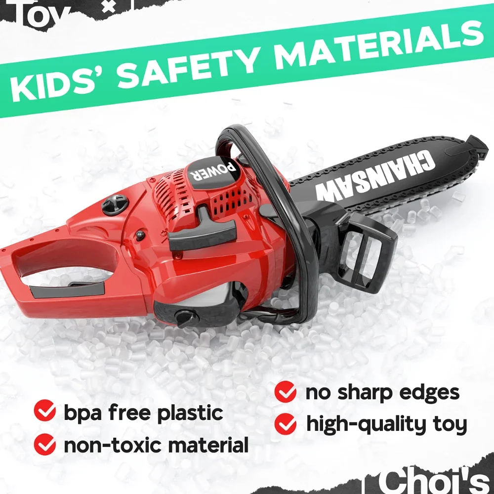 WizKidz Toy Chainsaw for Kids Pretend Play Power Tool Set with Realistic Sounds Rotating Chain Outdoor Preschool Gardening Gift 2