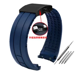 Curved End Link Waterproof Silicone Watchband - 22mm/23mm - 23mm (Blue black buckle)