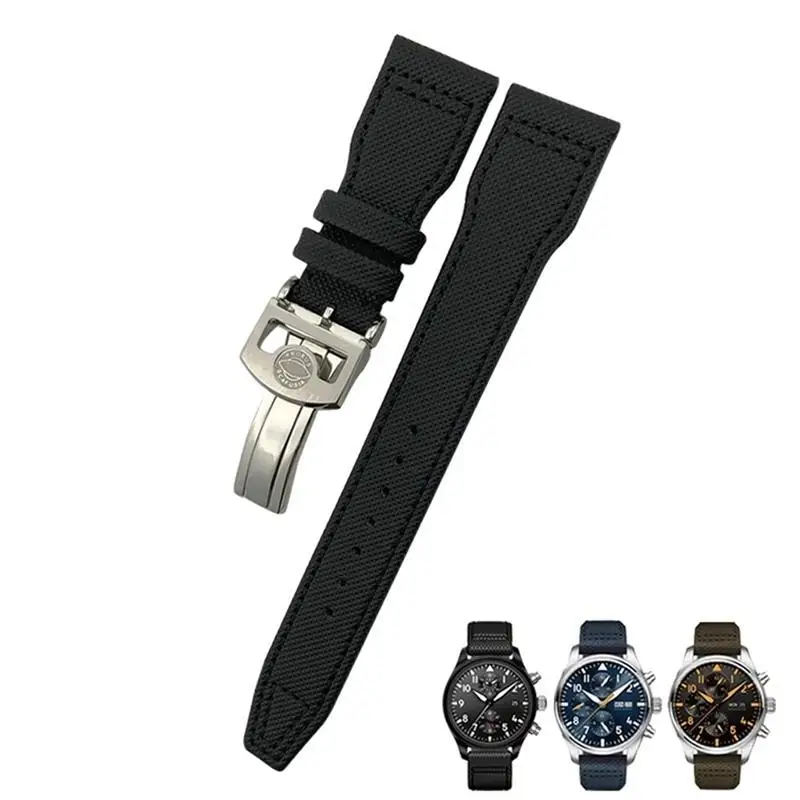 SCHIK 22mm 21mm 20mm Nylon Calfskin Watchband Fit for IWC Big Pilot IW377714 Mark18 SPITFIRE Nylon Real Leather Strap
