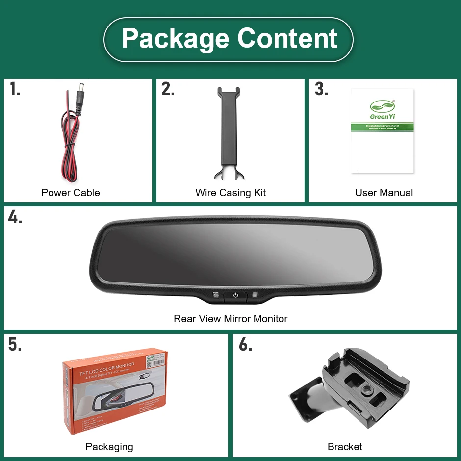 Car Monitor Bracket 4.3" TFT LCD Special for Rear View Mirror Parking Assistance System With 2 RCA Video Player Input