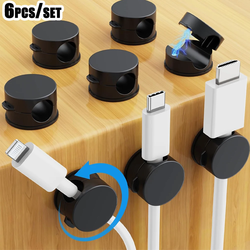 Magnetic Cable Clips - Adjustable Cord Management and Organizer (6-Pack)