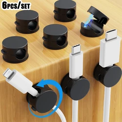Magnetic Cable Clips - Adjustable Cord Management and Organizer (6 - Pack) (Black)