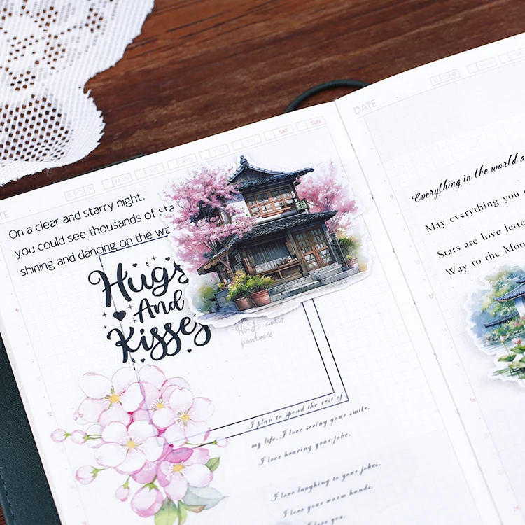 15pcs Cute Journal Notebook Stickers - Flower Meets Southern China, Retro and Cute Designs Waterproof Stationery Supplies