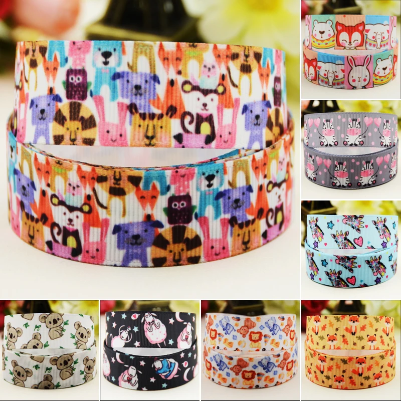 

22mm 25mm 38mm 75mm Animals cartoon printed Grosgrain Ribbon party decoration 10 Yards satin ribbons