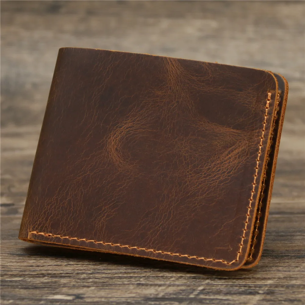 100% Leather Men's Wallet Bifold Retro Brown Wallet for Men Leather Genuine 6