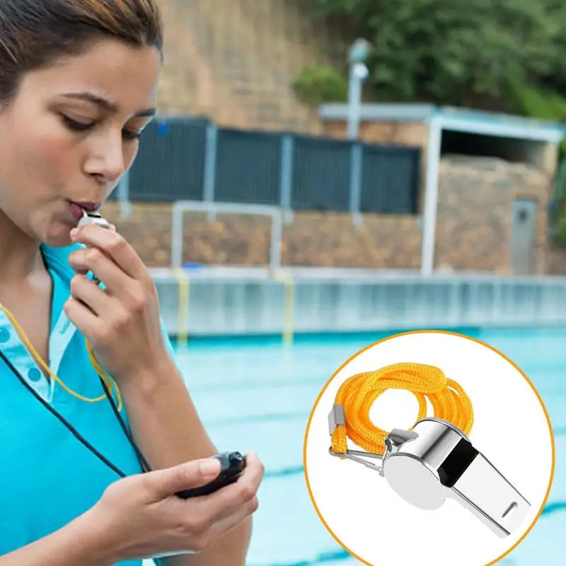 Metal Whistle with Rope Professional Soccer Referee Extra Loud Whistle for Football Basketball Sports Training Outdoor Survival