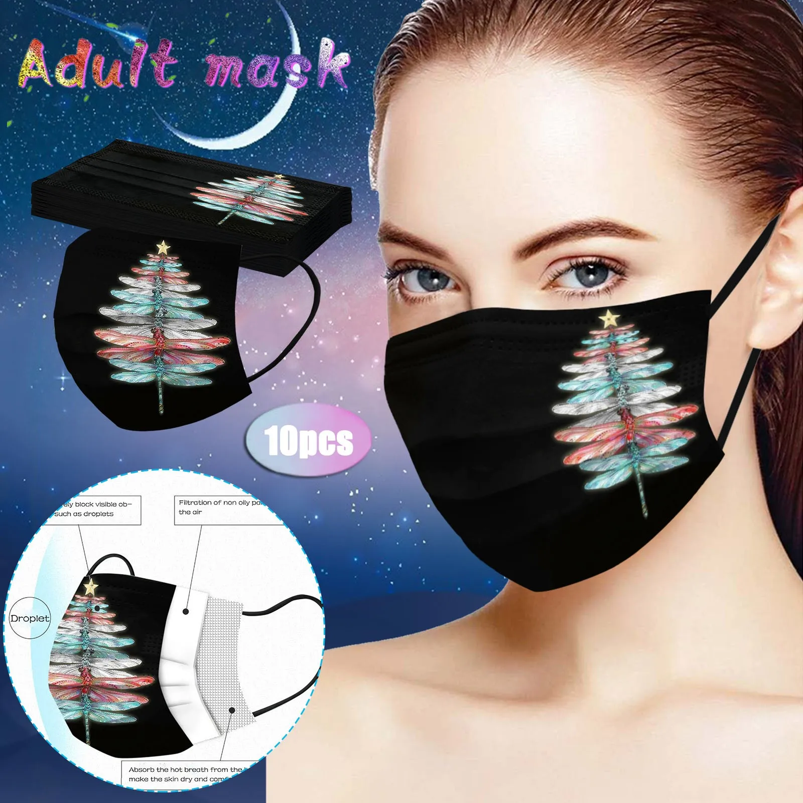 Adults Breathable Mask For Face 10pc Disposable Face Mask Mascarilla 3ply Ear Loop Non-woven Maski Masque Halloween Cosplay