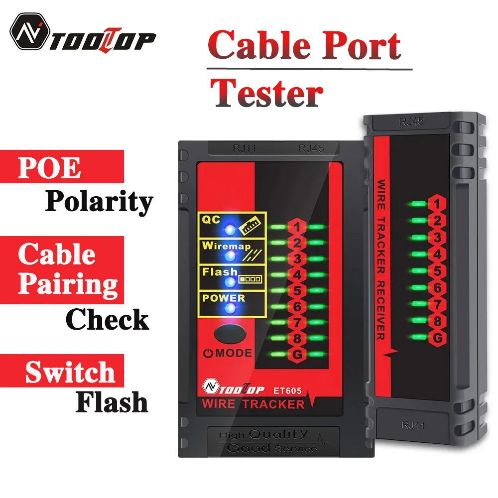 TOOLTOP ET605 Network Cable Tester POE QC LAN Cable Pairing Check Scan Wiremap Tester Tool Network Repair Detection