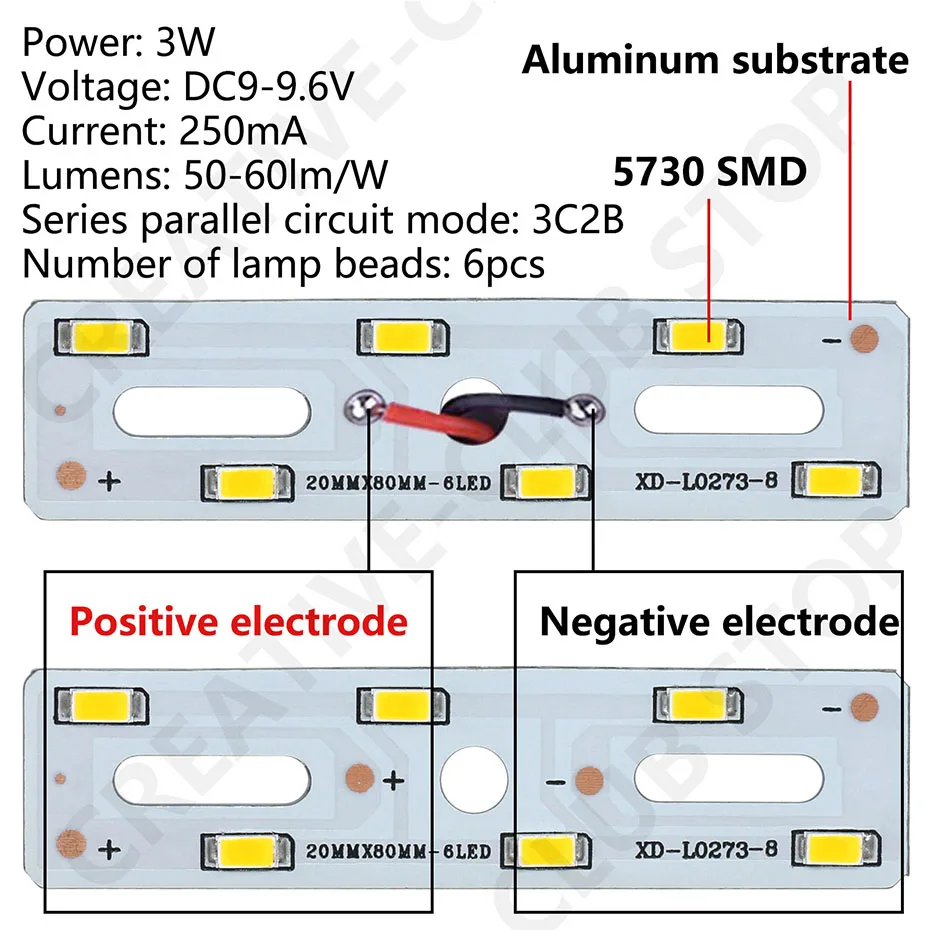 Description Picture 2 of itemSMD5730 LED Bar Light Source Aluminum Lamp Plate 3W DC9-9.6V 250mA LED Emitting Diode DIY Bulbs Retrofit Lamp Board Accessories