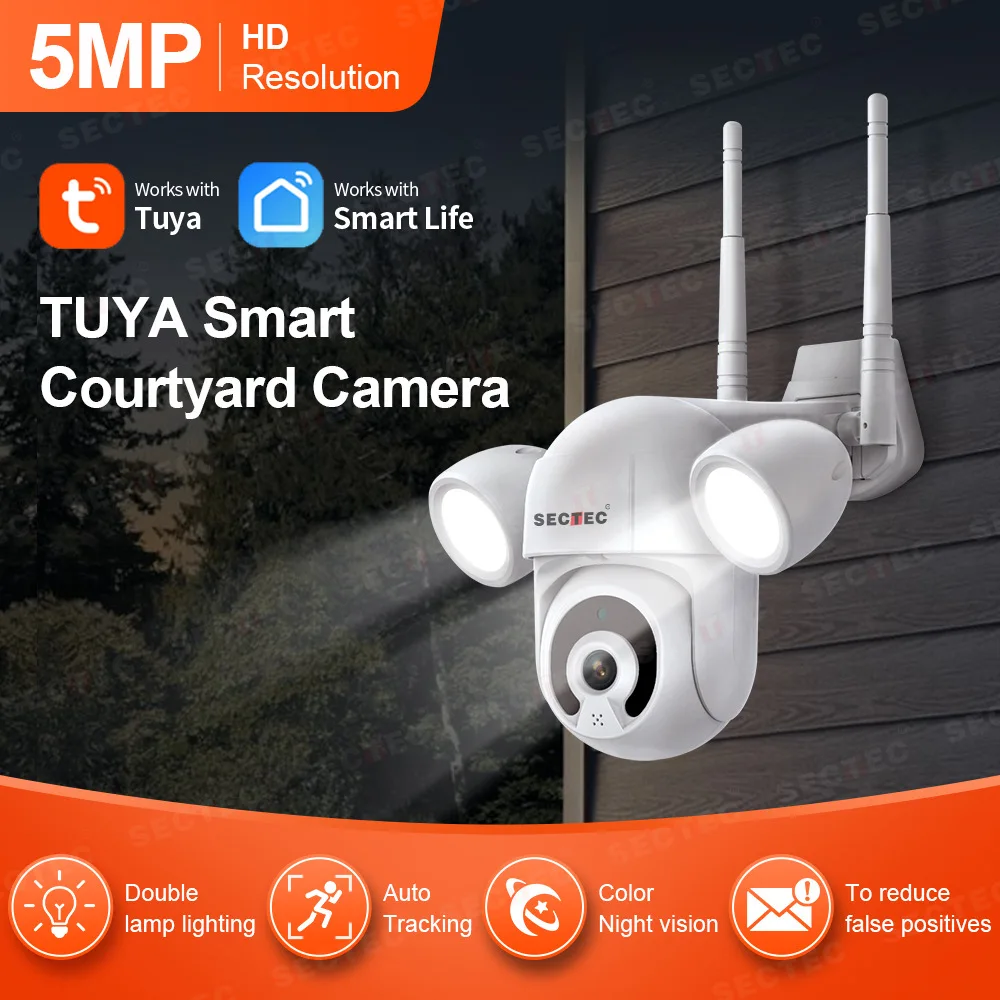 TUYA Smart Home Dual Light Dome Camera 5MP HD Fill Light Ball Machine Graffiti Smart Garden Light Alarm Support PTZ Control
