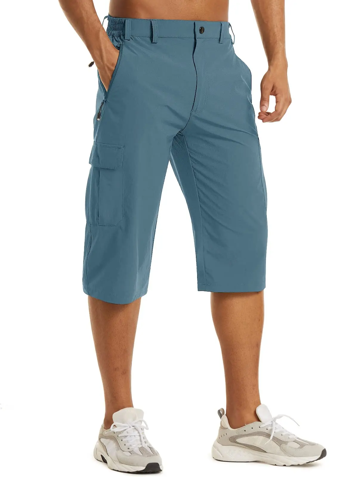 Cotton Below Knee Length Men's Outdoor Capri Pants with Multi Pockets