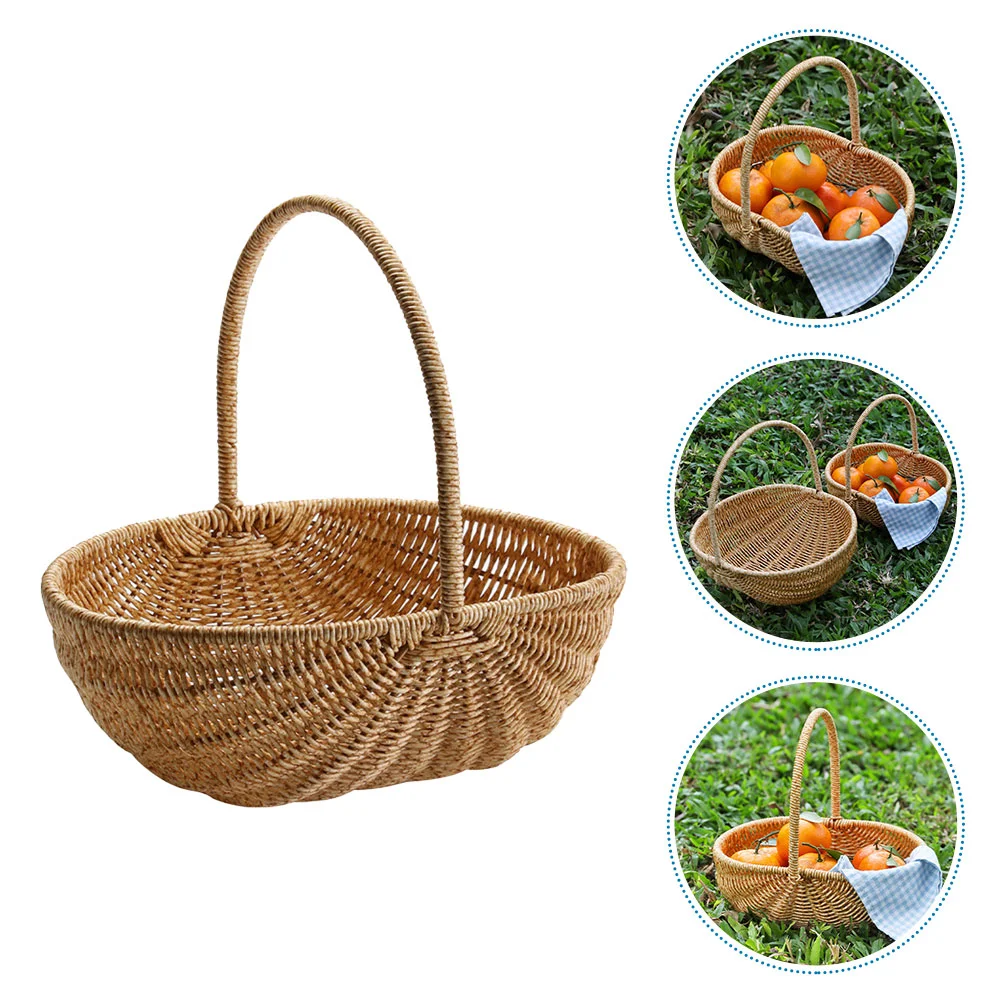 

Food Basket Picking Travel Woven Wicker Bread Baskets Plastic Rattan Breads Storage Holder