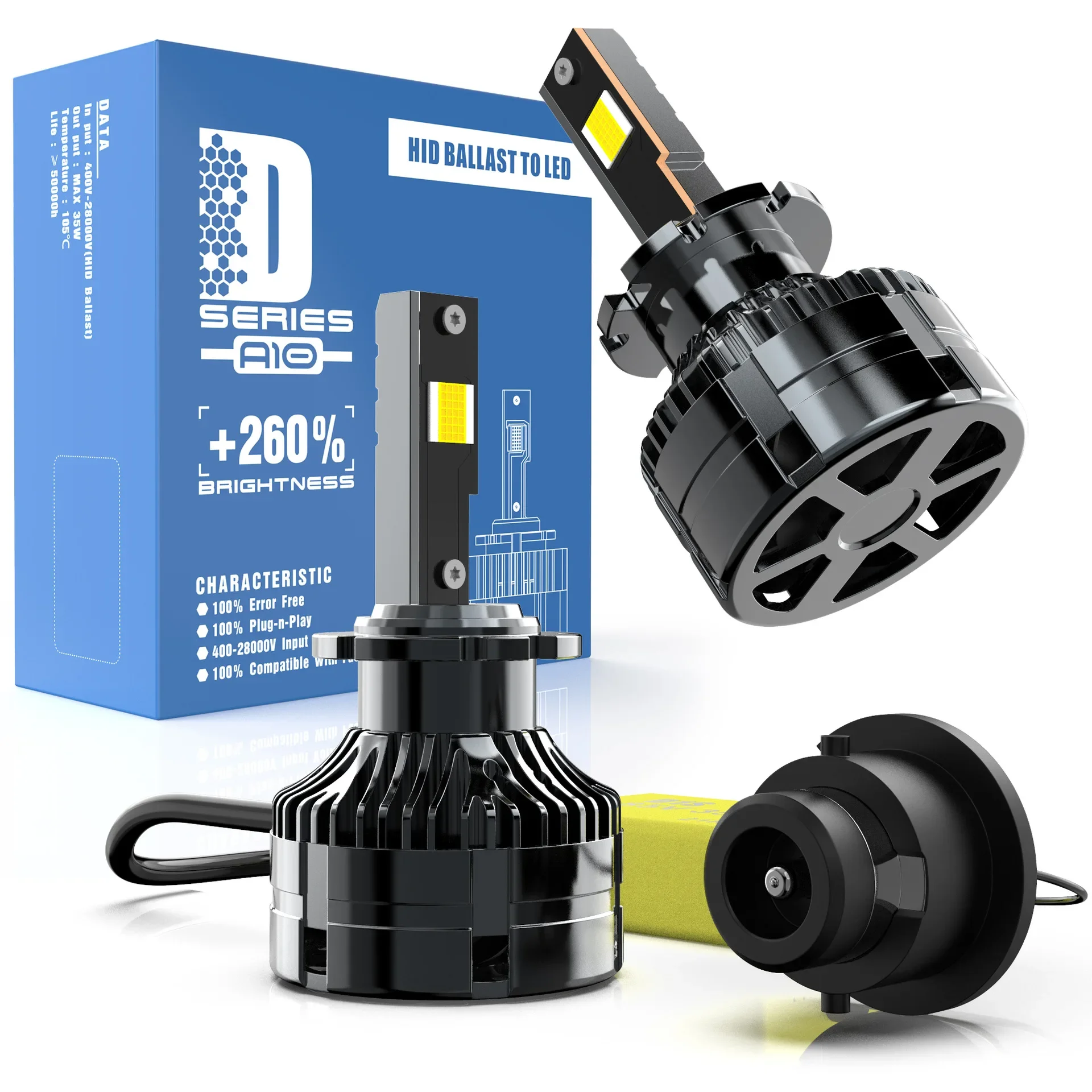

70W 6000K Xenon LED Headlight Bulbs HID Replacement for D2S D1S D3S D4S D5S D8S D1R D2R D3R D4R D8R, In-line Bi LED Lens Lights