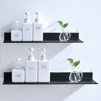 Punch Free Floating Shelves for Wall Storage Self-adhesive Rack 20-50cm Kitchen Home Decor Bathroom Accessorie Modern Matt Black 1