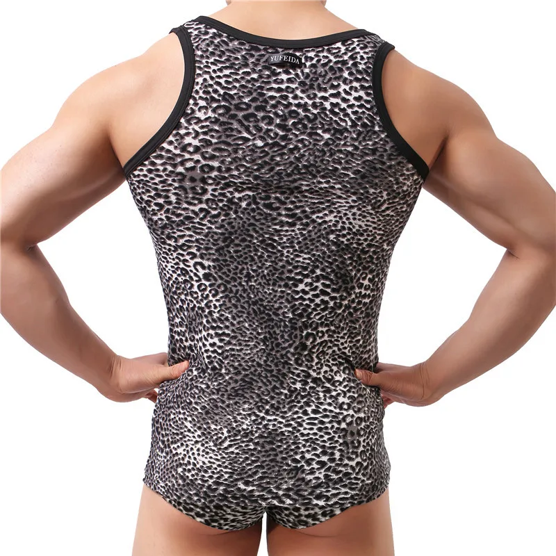 Mens Undershirts Sets Leopard Printed Tank Tops Boxer Shorts Sets Two Piece Workout Sports Gym Underwear Shirts Panties Suits