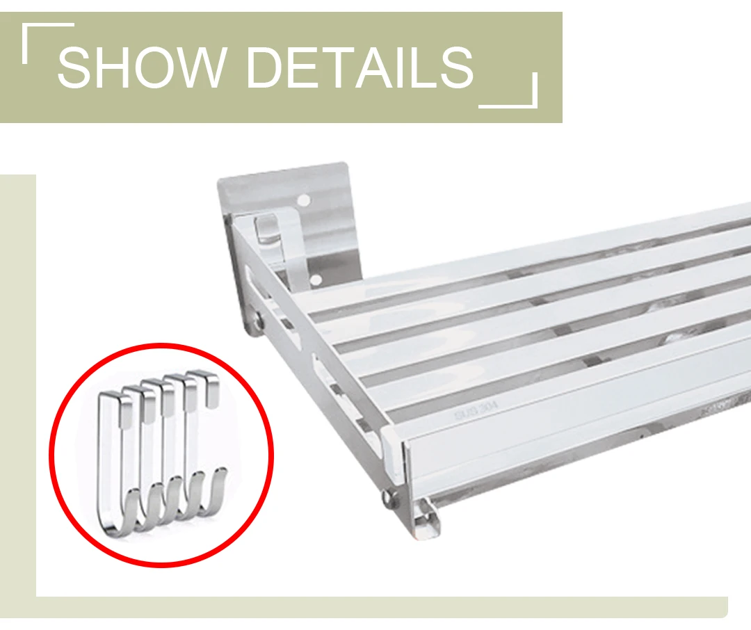 Description Picture 4 of itemSpice Rack Wall Mount Kitchen Spice Organizer Storage Shelf Stainless Steel Shelves Holder for Kitchen Bathroom Household Items