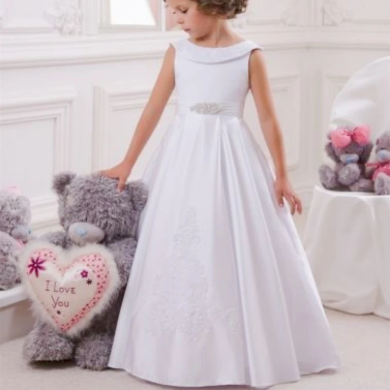 

Flower Girl Dresses For Wedding Junior Bridesmaid Vintage Kids Evening Birthday Party Princess Gown