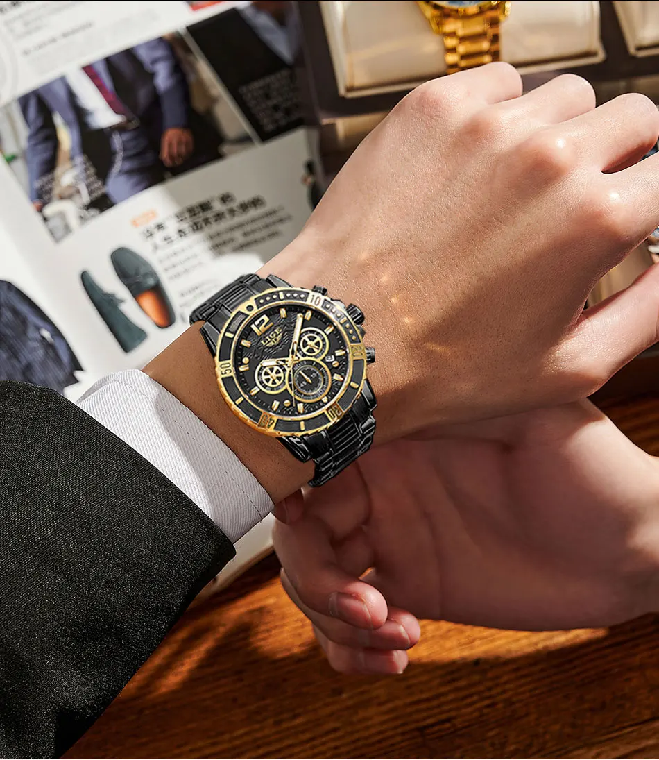 LIGE New Sport Chronograph Mens Watches Top Brand Luxury Full Steel Quartz Clock Waterproof Big Dial Watch Men Relogio Masculino