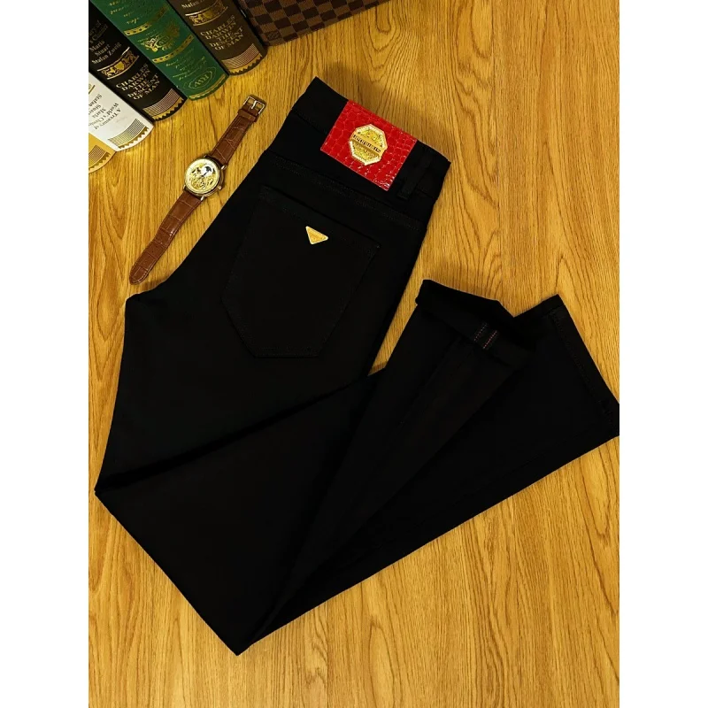 2024 New All-Matching Jeans Men's Black White High-End Fashion Business Casual Stretch Slim Trousers