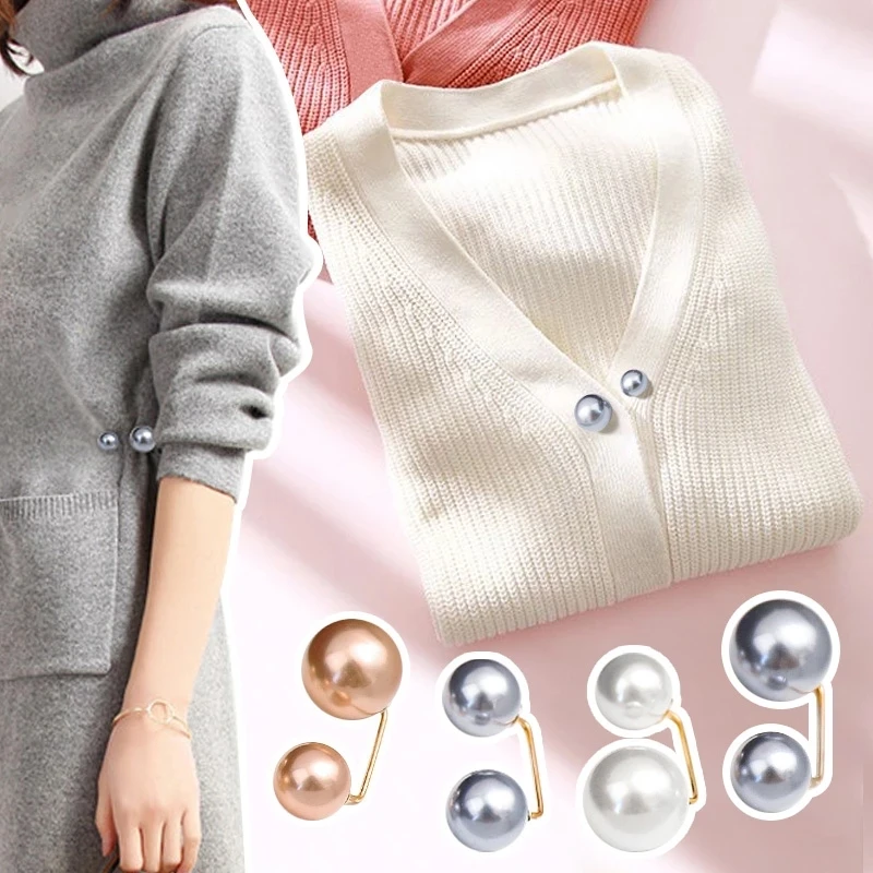 Fashion Brooches Double Pearl Pin Brooch For Women Clothing Dress Fixed Safety Pin Woman Brooch Accessories Pants Decoration Pearl Jewelry Clip