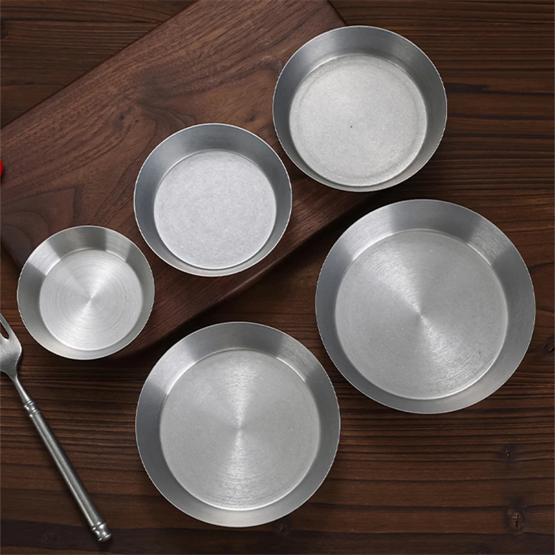 Retro Deep Side 304 Stainless Steel Food Plates Single-layer Sauce Dish Meat Fruit Dessert Trays Tableware Kitchen Dinner Plate