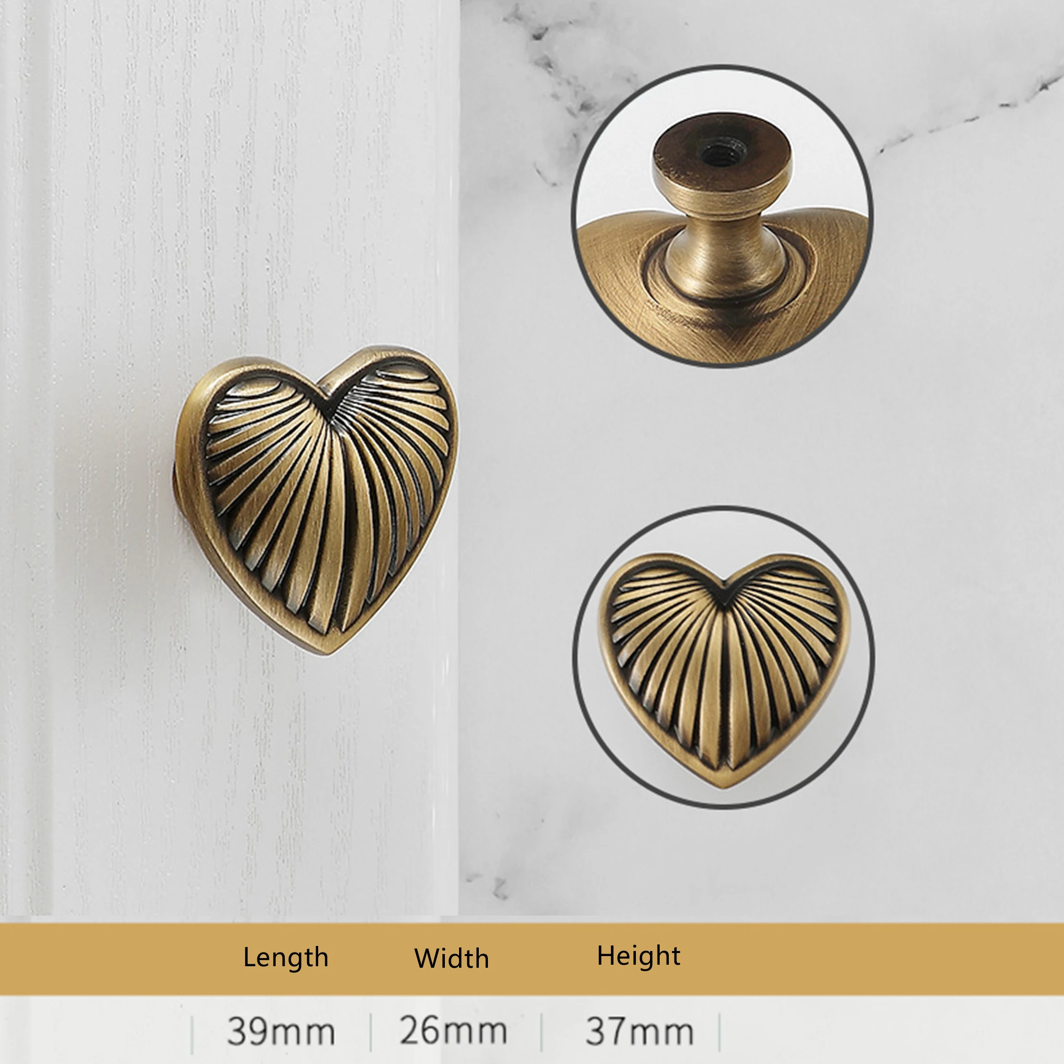 MFYS Solid Brass Heart Shape Furniture Handles and Knobs Creative Copper  Cabinet Handle Bright Gold Silver Drawer Wardrobe Pulls - AliExpress