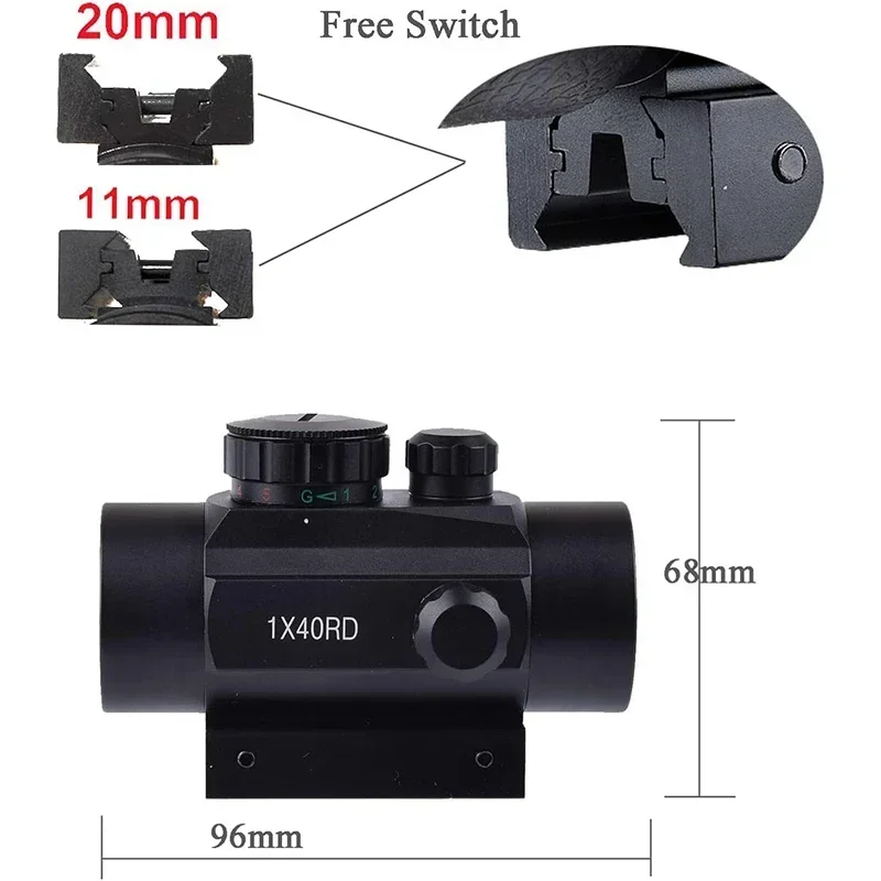 Red Dot Scope Tactical Optics Reflex Compact Riflescope Adjustable Rail 11mm 20mm 1x40 Red Dot Sights with Lens Cover