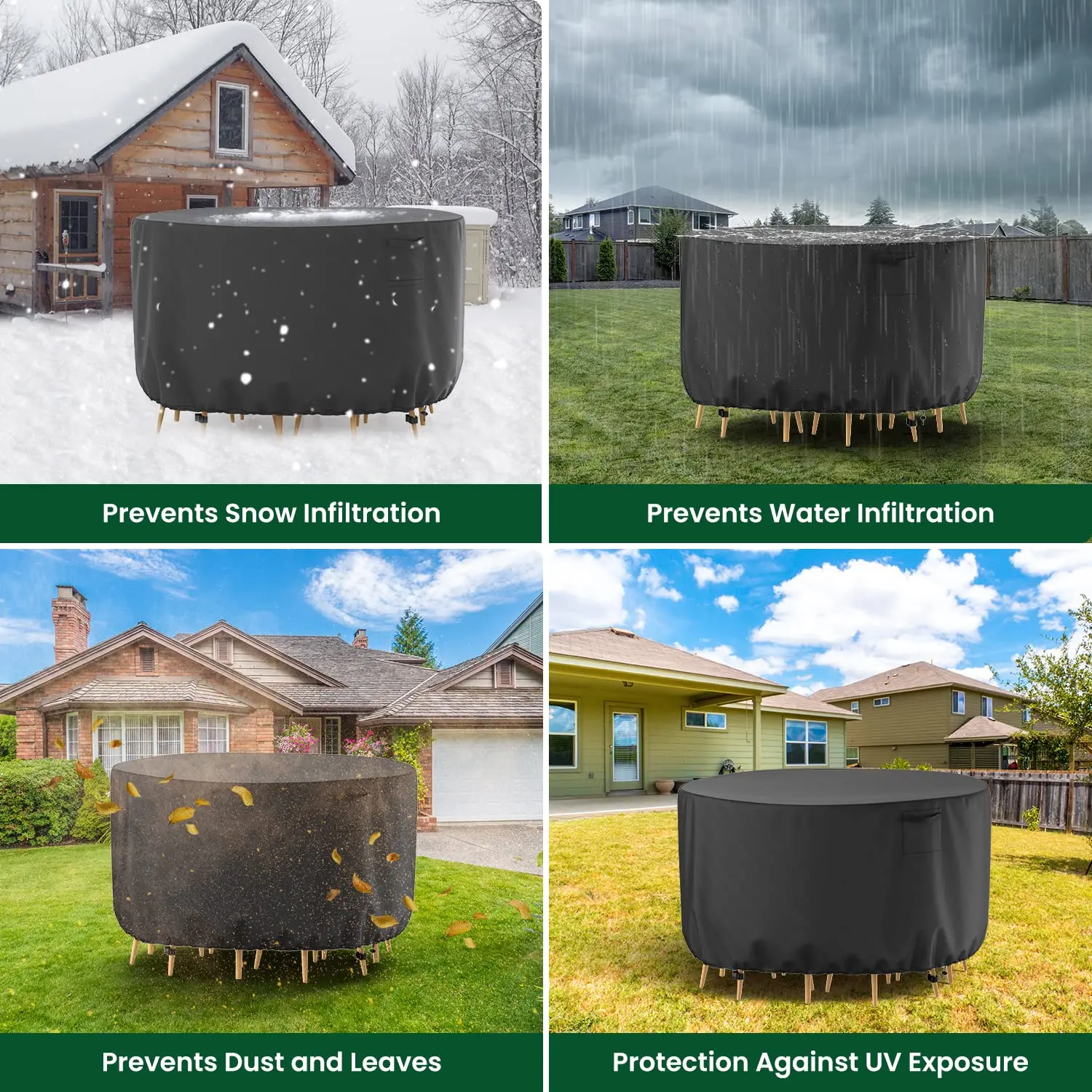 600D Round Patio Furniture Cover Outdoor Waterproof Heavy Duty Windproof, Waterproof Table Chair Set Cover for Outdoor Furniture