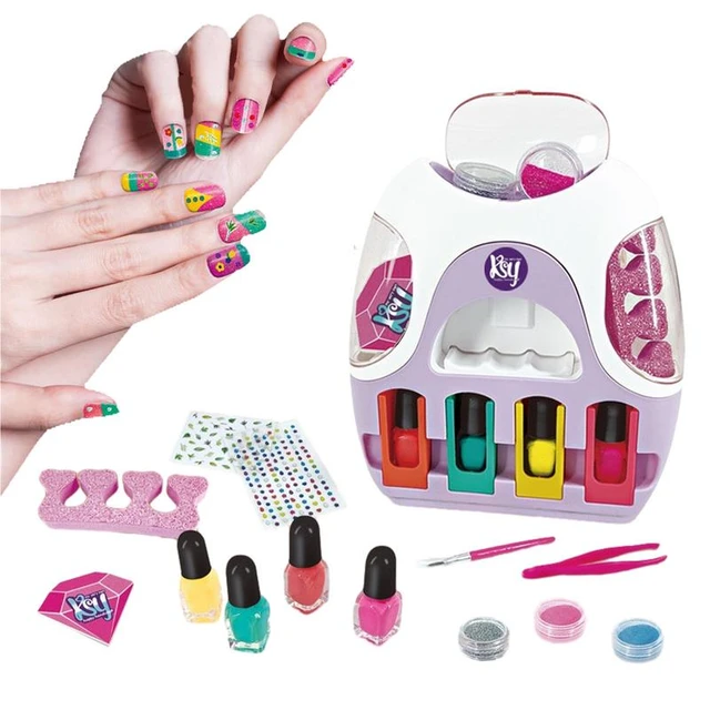 Girls Nail Polish Set Purple, Toys for Girls Age 5 6 7 8 9 10, Nail Care  Kit with Nail Polish, Nail Dryer, Fake Nails, nail Glitter, Nail Filer and
