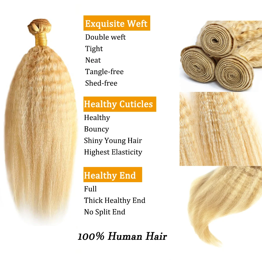 10-30 Inch 613 Blonde Bundles Kinky Straight Human Hair Bundles 12A Brazilian Remy 100% Human Hair Extensions 1/3/4pcs Bundles 2