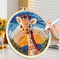 DIY Punch Needle Kits for Beginners Cute Animal with Hoop Embroidery Punch Needle Starter Craft Set Giraffe Festival Gift 1
