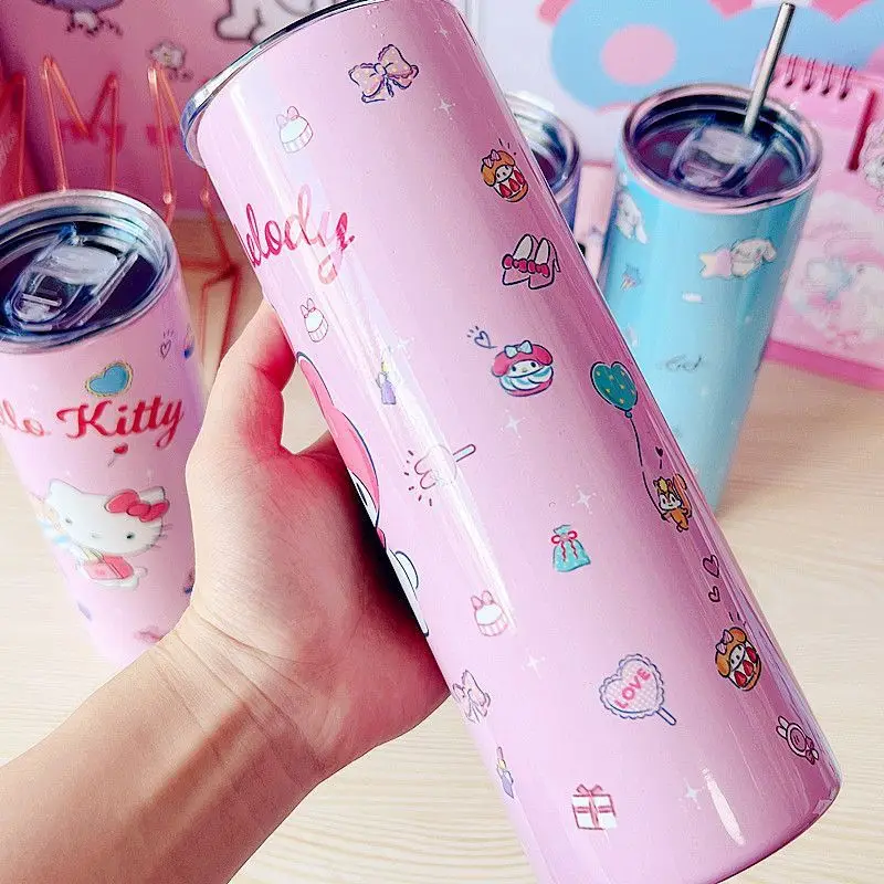 Sanrio Anime Hello Kitty Glass Straw Cup Milk Cup Cute Cartoon Coolommy  Melody Beverage Juice with Lid Drink Cup Ins Style - AliExpress