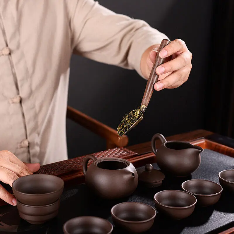 Tea Spoons Wooden Handle Tin Alloy Ebony Easy Clean
