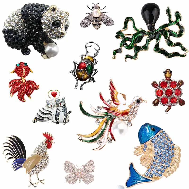 Broche Poisson Exotique Email Bleu Vert - Strass - Bijou Fantaisie Femme - Neuf