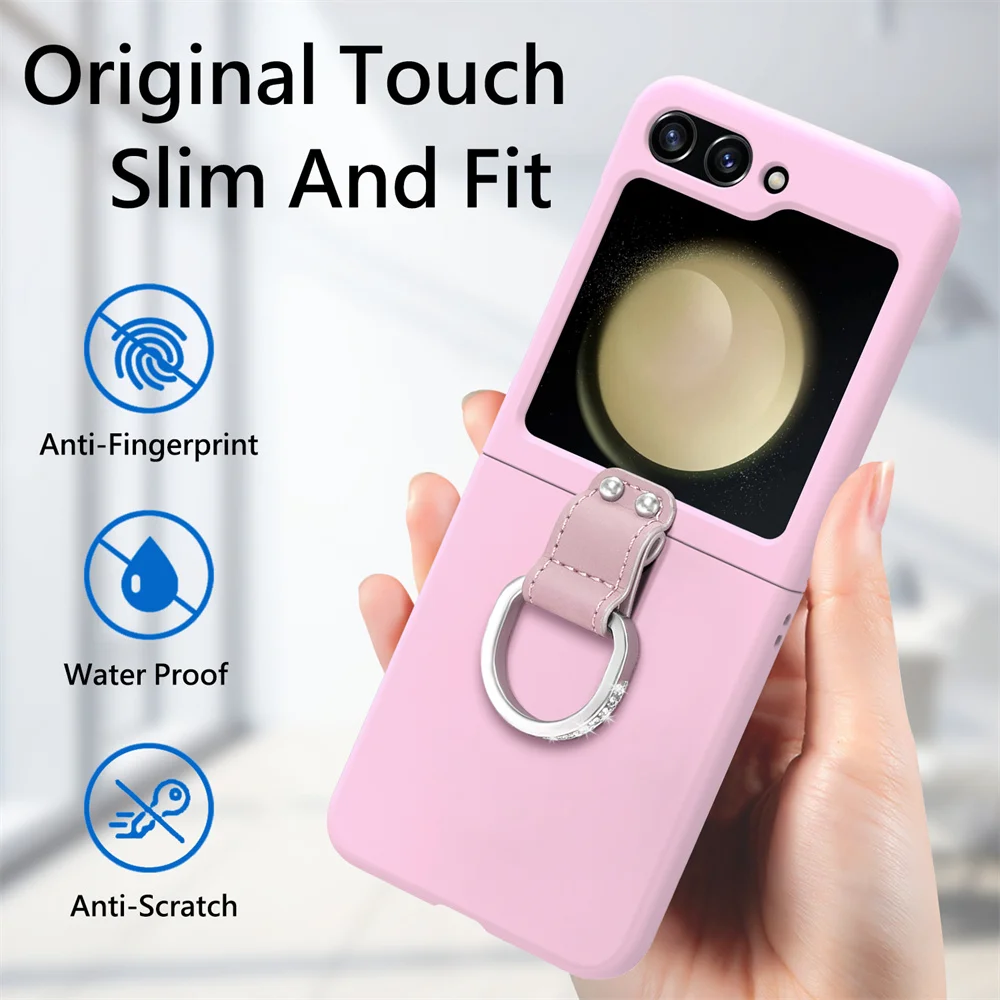 Per Samsung Z Flip 5 Diamond Ring Holder Custodia Per Telefono Per Galaxy Z Flip5 5G Flip 5 Zflip 5 Cover Per Lenti Antiurto Con Sensazione Di Pelle O