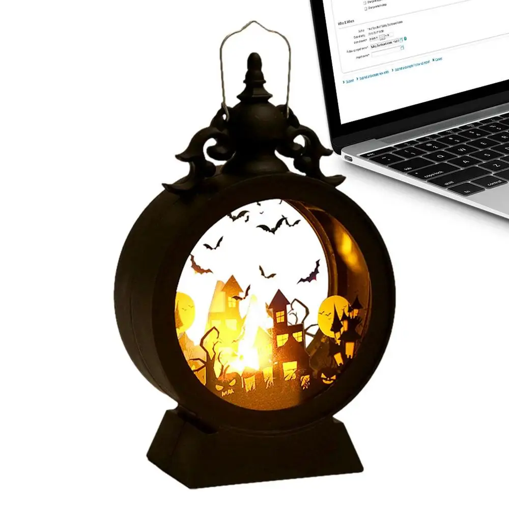 Description Picture 2 of itemHalloween Witch Pumpkin Lantern Portable LED Vintage Castle Lantern For Table Centerpieces Windows Walls Decoration